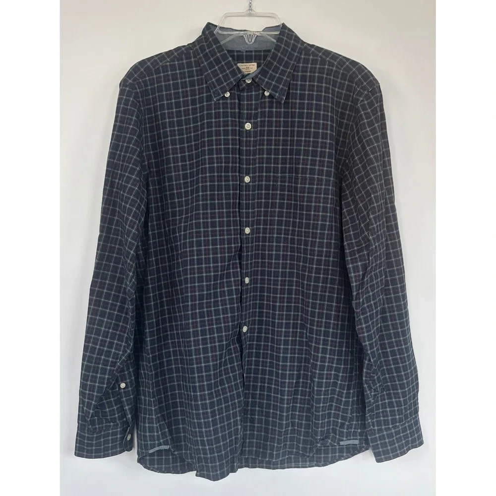 J.Crew Men's Plaid Button Down Shirt Navy Green Red Cotton Size M Style 95858 LS